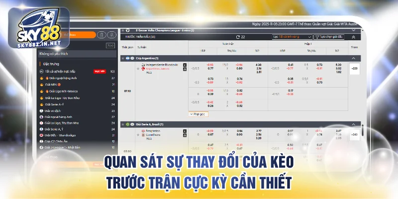 Quan sát sự thay đổi của kèo trước trận cực kỳ cần thiết